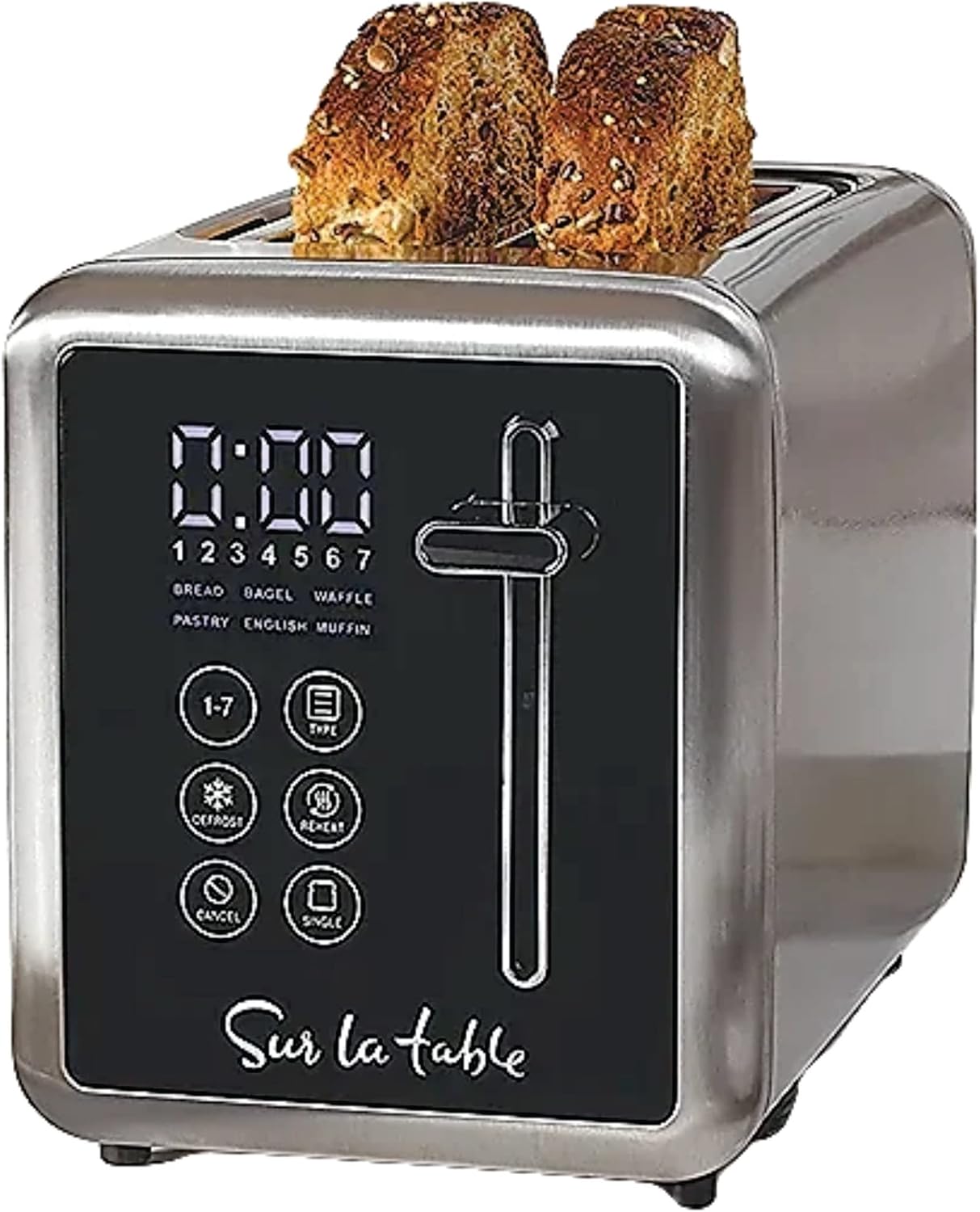 Sur La Table 2-Slice Touchscreen Toaster - Digital LED Display with 7 Browning Levels, Wide Slots for Bagels, Bread & More, Removable Crumb Tray, Safe Kitchen Appliance for Breakfast & Toasted Food